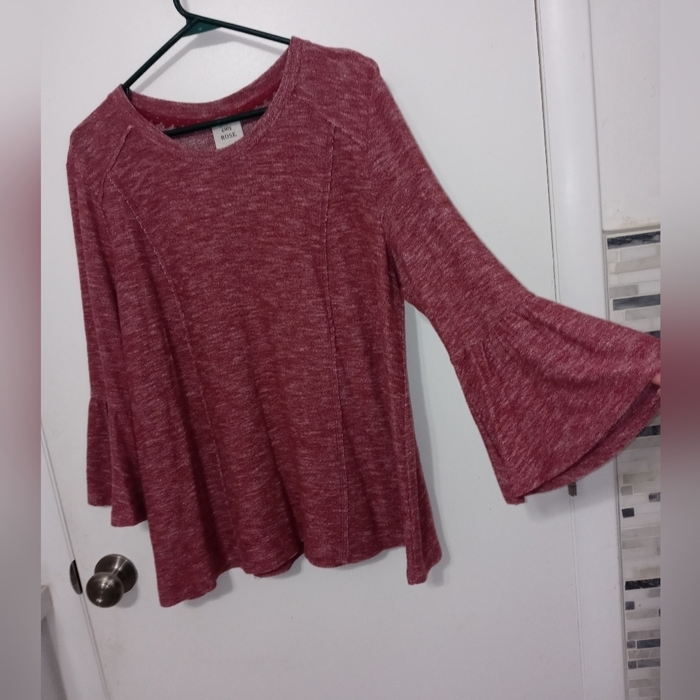 Knox Rose Bell Sleeve Lt Burgundy Pullover Sweater Top w exposed seams XXL